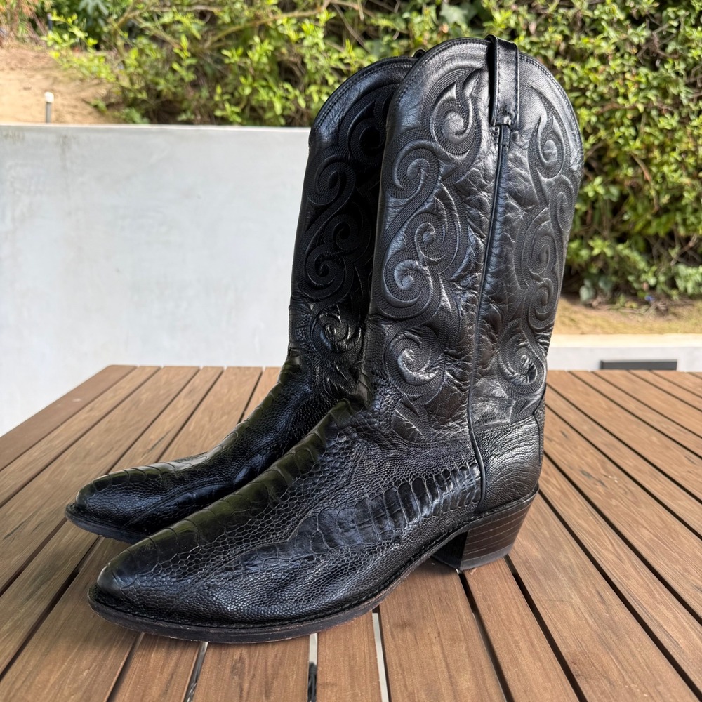 Dan Post Mens Black Ostrich Leg Leather Western Cowboy Boots 13 D 537048